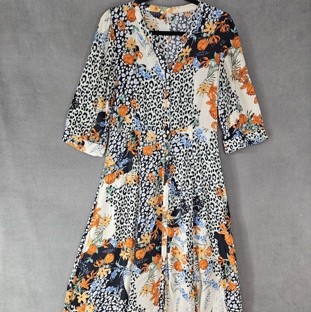 Soyaconcept Womens Small Maxi Dress Flowy Floral Animal Print Button Up Boho